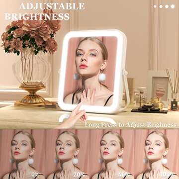 ROLOVE Home Mirror, 10x12 inches Lighted Vanity Makeup Mirror, Dimmable Touch Screen, Tabletop Mount, USB Plug-in, Adjustable, Portable