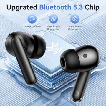 Wireless Earbuds bluetooth 5.4 Headphones Deep Bass and Noise Cancellation, 50 Hrs Playtime Bluetooth Ear Buds Led Display Wireless Headphones, IPX7 Waterproof Wireless Earphones for Android iOS Black