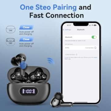 Wireless Earbuds bluetooth 5.4 Headphones Deep Bass and Noise Cancellation, 50 Hrs Playtime Bluetooth Ear Buds Led Display Wireless Headphones, IPX7 Waterproof Wireless Earphones for Android iOS Black