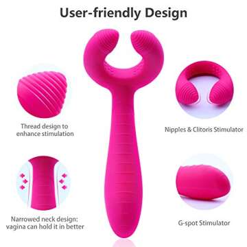 G-spot Dildo Vibrator, Adorime 3 in 1 Triple Motor Vibrating Dildos with 7 Vibration Modes, Rechargeable Clitoris Nipple Penis Massager Stimulator Adult Sex Toy for Women Couple Solo Play Sex Things