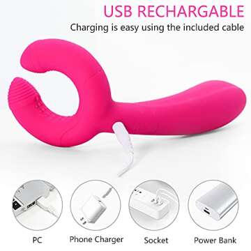 G-spot Dildo Vibrator, Adorime 3 in 1 Triple Motor Vibrating Dildos with 7 Vibration Modes, Rechargeable Clitoris Nipple Penis Massager Stimulator Adult Sex Toy for Women Couple Solo Play Sex Things