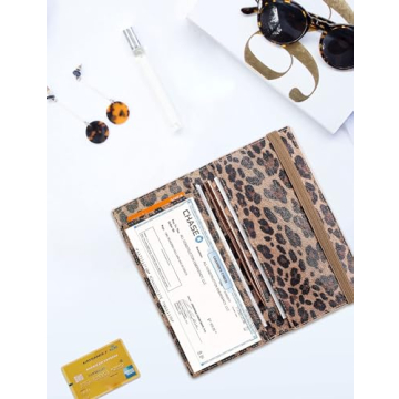 Zreal Stylish Leopard Checkbook Cover with RFID Protection
