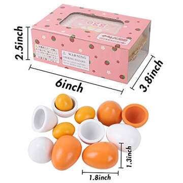 HANSGO Wooden Eggs, 6PCS Easter Egg Toys Wooden Play Food Pretend Play Food Sets for Kids Early Deve...