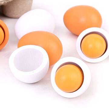 HANSGO Wooden Eggs, 6PCS Easter Egg Toys Wooden Play Food Pretend Play Food Sets for Kids Early Development, Learning, Birthday Gifts