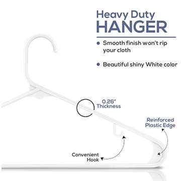 Utopia Home Plastic Hangers 50 Pack - Clothes Hanger with Hooks - Durable & Space Saving Coat Hanger - Heavy Duty White Hangers - Skirt Hangers