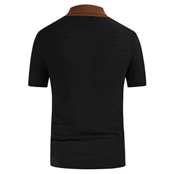 PJ PAUL JONES Mens Retro 50s Disco Shirt Striped Rockabilly Style Button Polo Shirts Black L