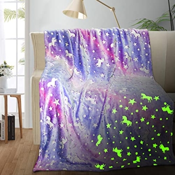 Enchanting Unicorn Glow in The Dark Blanket for Kids - Soft Fleece Throw