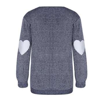shermie Women's Cute Heart Pattern Elbow Patchwork Knitted Sweaters Long Sleeve Crew Neck Casual Pullover Small Thick Navy