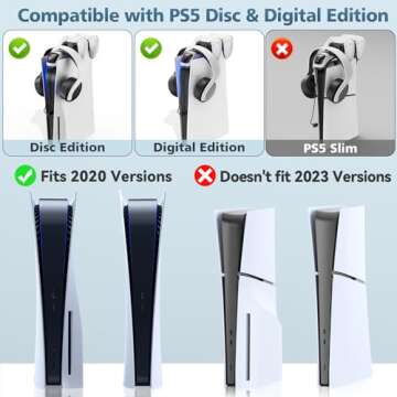 PS5 Controller Charger with Headset Holder, PS5 Controller Charging Station with Upgraded Touch Swit...