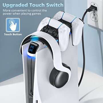 PS5 Controller Charger with Headset Holder, PS5 Controller Charging Station with Upgraded Touch Switch, OIVO PlayStation 5 Charging Station with Fast Charging Cord, PlayStation 5 Controller Charger