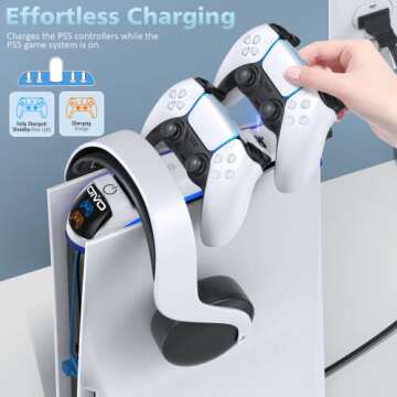 PS5 Controller Charger with Headset Holder, PS5 Controller Charging Station with Upgraded Touch Switch, OIVO PlayStation 5 Charging Station with Fast Charging Cord, PlayStation 5 Controller Charger