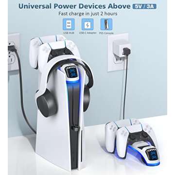 PS5 Controller Charger with Headset Holder, PS5 Controller Charging Station with Upgraded Touch Switch, OIVO PlayStation 5 Charging Station with Fast Charging Cord, PlayStation 5 Controller Charger