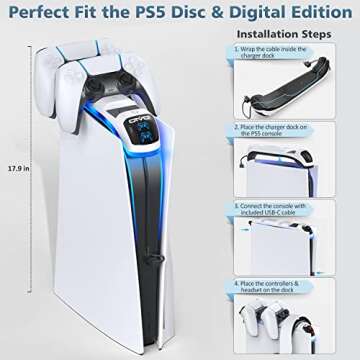 PS5 Controller Charger with Headset Holder, PS5 Controller Charging Station with Upgraded Touch Switch, OIVO PlayStation 5 Charging Station with Fast Charging Cord, PlayStation 5 Controller Charger