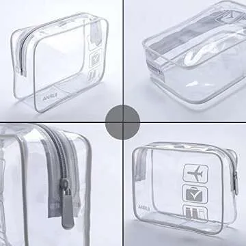 ANRUI TSA Approved Toiletry Bag, Quart Size Travel Toiletry Bags, Clear Toiletry bag Carry On Airport Airline Compliant Bag, Clear Pouch Bag 3 Pack, Grey