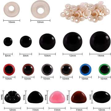 600PCS Plastic Safety Eyes and Noses,6mm-14mm Colorful Crochet Toy Eyes and Noses with Washers for Amigurumi Craft Doll Puppet Plush Animal and Teddy Bear (Coloured)