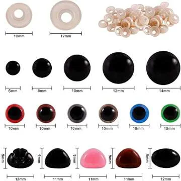 600PCS Plastic Safety Eyes and Noses,6mm-14mm Colorful Crochet Toy Eyes and Noses with Washers for Amigurumi Craft Doll Puppet Plush Animal and Teddy Bear (Coloured)