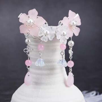 2 Pairs Vintage Crystal Tassel Hair Clips Chinese Ancient Style Hairpins Flower Alligator Clips Hanf...