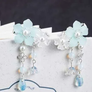 2 Pairs Vintage Crystal Tassel Hair Clips Chinese Ancient Style Hairpins Flower Alligator Clips Hanfu Hair Accessories Bride Wedding Headdress for Women Girls