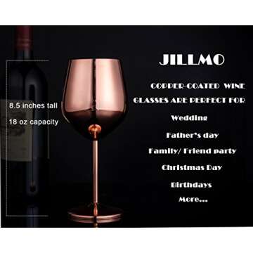 JILLMO Wine Glass, 18 oz Copper Wine Glasses, Set of 2