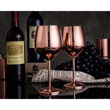 JILLMO Wine Glass, 18 oz Copper Wine Glasses, Set of 2