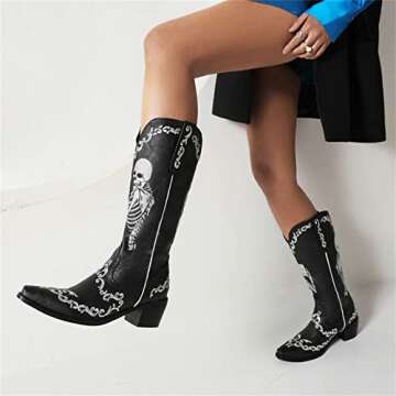 HINDOLA Cowgirl Skull Embroidery Women's Boots