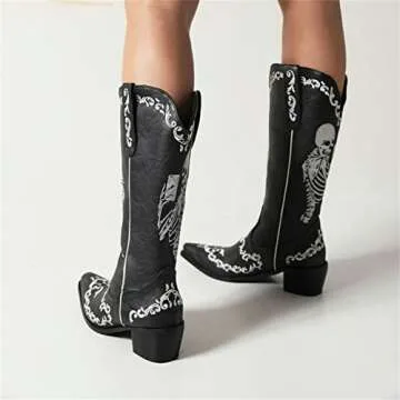 HINDOLA Cowgirl Skull Embroidery Women's Boots