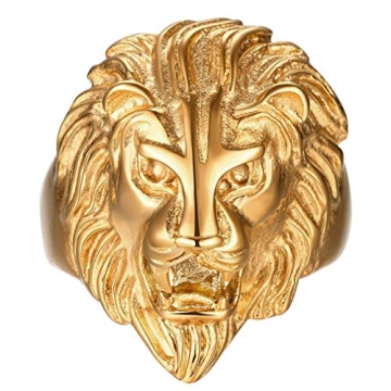 SAINTHERO Men's Vintage Gold Lion Head Ring - Bold 316L Stainless Steel Punk Style