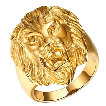 SAINTHERO Men's Gold Lion Head Ring 316L Stainless Steel Punk Style