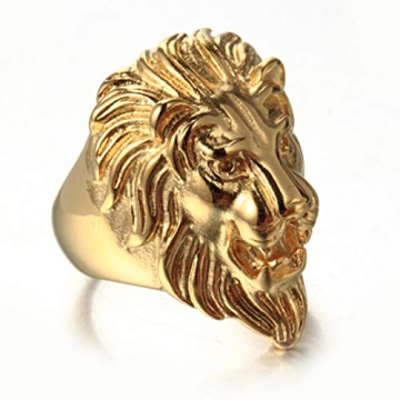 SAINTHERO Men's Gold Lion Head Ring 316L Stainless Steel Punk Style