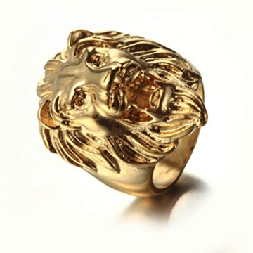 SAINTHERO Men's Gold Lion Head Ring 316L Stainless Steel Punk Style