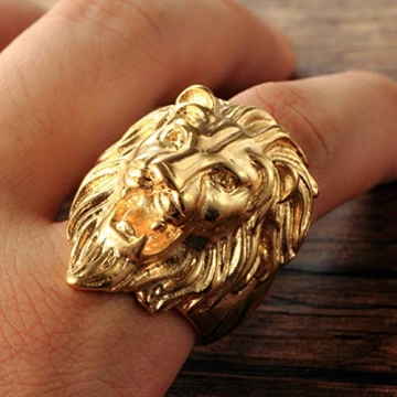 SAINTHERO Men's Gold Lion Head Ring 316L Stainless Steel Punk Style