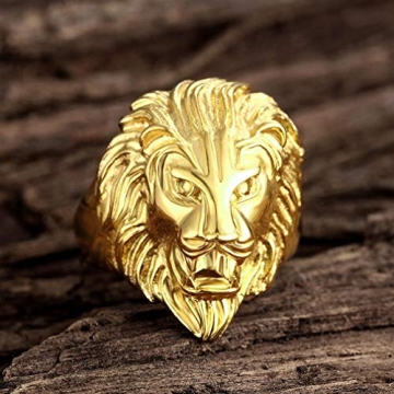 SAINTHERO Men's Gold Lion Head Ring 316L Stainless Steel Punk Style