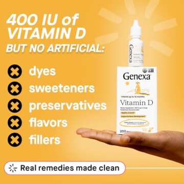 Genexa Infants Vitamin D Liquid Drops for Newborn, Baby & Toddler | Bone Development | Delicious Org...