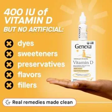 Genexa Infants Vitamin D Liquid Drops for Newborn, Baby & Toddler | Bone Development | Delicious Org...