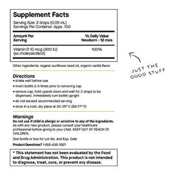 Genexa Infants Vitamin D Liquid Drops for Newborn, Baby & Toddler | Bone Development | Delicious Organic Vanilla Flavor | Certified Organic, Gluten Free, & Non-GMO | 270 Servings (3 Pack)