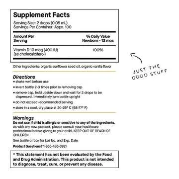 Genexa Infants Vitamin D Liquid Drops for Newborn, Baby & Toddler | Bone Development | Delicious Organic Vanilla Flavor | Certified Organic, Gluten Free, & Non-GMO | 270 Servings (3 Pack)