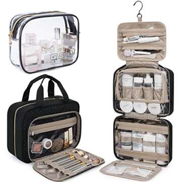 MIZATTO Travel Toiletry Bag, Hanging Travel Makeup Bag Organizer with TSA Approved Transparent Cosmetic Bag for Full Sized Toiletries, Makeup Brushes, Travel Accessories