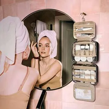 MIZATTO Travel Toiletry Bag, Hanging Travel Makeup Bag Organizer with TSA Approved Transparent Cosmetic Bag for Full Sized Toiletries, Makeup Brushes, Travel Accessories