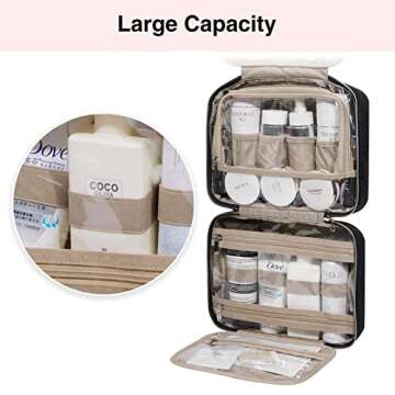 MIZATTO Travel Toiletry Bag, Hanging Travel Makeup Bag Organizer with TSA Approved Transparent Cosmetic Bag for Full Sized Toiletries, Makeup Brushes, Travel Accessories