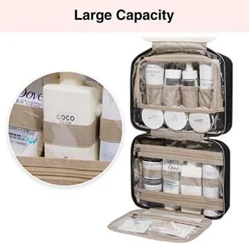 MIZATTO Travel Toiletry Bag, Hanging Travel Makeup Bag Organizer with TSA Approved Transparent Cosmetic Bag for Full Sized Toiletries, Makeup Brushes, Travel Accessories