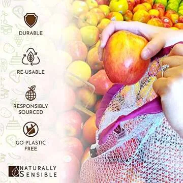 Naturally Sensible The Original Eco Friendly See Through Washable and Reusable Produce Bags - Soft Premium Lightweight Nylon Mesh Large - 12x14in - Set of 5 (Red, Yellow, Green, Blue, Purple)