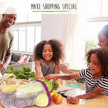 Naturally Sensible The Original Eco Friendly See Through Washable and Reusable Produce Bags - Soft Premium Lightweight Nylon Mesh Large - 12x14in - Set of 5 (Red, Yellow, Green, Blue, Purple)