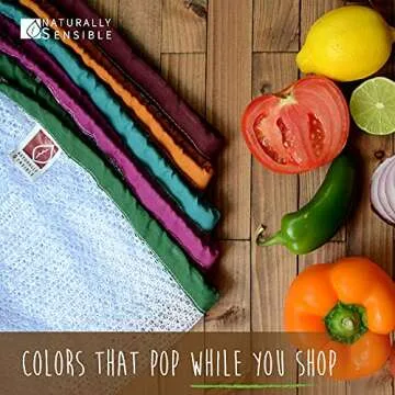 Naturally Sensible The Original Eco Friendly See Through Washable and Reusable Produce Bags - Soft Premium Lightweight Nylon Mesh Large - 12x14in - Set of 5 (Red, Yellow, Green, Blue, Purple)