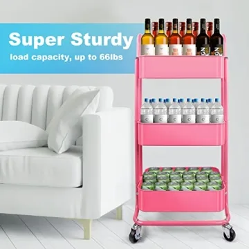 Homchwell 3 Tier Metal Utility Rolling Cart for Stylish Storage