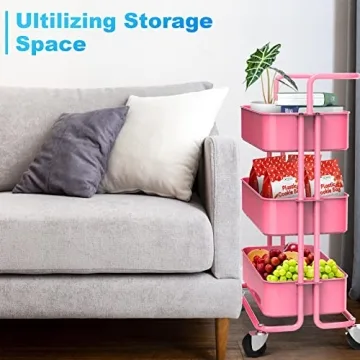 Homchwell 3 Tier Metal Utility Rolling Cart for Stylish Storage
