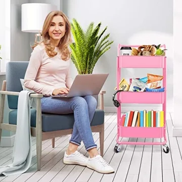 Homchwell 3 Tier Metal Utility Rolling Cart for Stylish Storage