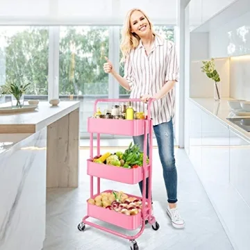 Homchwell 3 Tier Metal Utility Rolling Cart for Stylish Storage