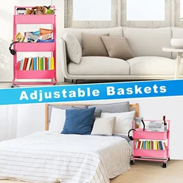 Homchwell 3 Tier Metal Utility Rolling Cart for Stylish Storage