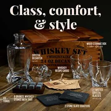 Mixology & Craft Whiskey Decanter & Glasses Set, 17PC - Ideal Gift for Men