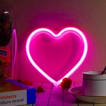 Pink Heart Neon Sign, LED Heart Light Battery Operated or USB Powered Heart Neon Light, Table and Wa...